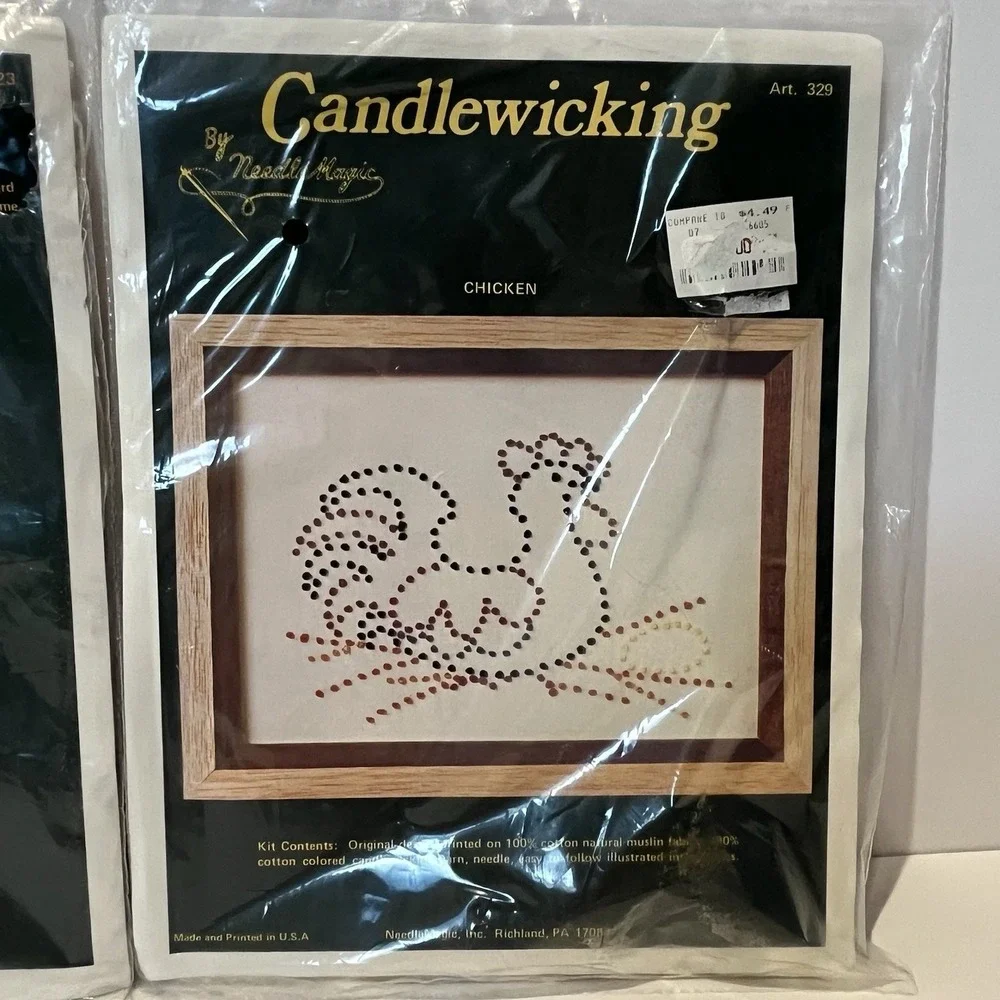 2 VTG Needle‎ Magic Embroidery Candlewicking Kits Chicken Sprinkling Can Cottage
